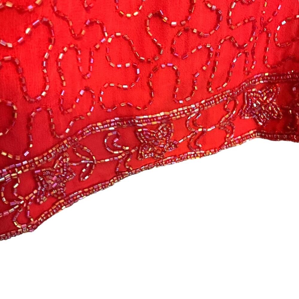 Vtg KRISHMA Women's Red Open Cardigan Evening Jacket Sequined Beaded Plus Sz 2X - Picture 14 of 14